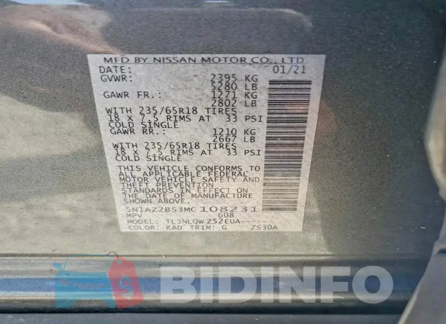 5N1AZ2BS3MC108231 Photo# 13