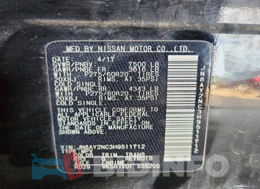 JN8AY2NC3H9511712 Photo# 13