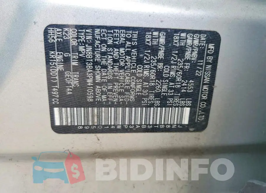 JN8BT3BA3PW410598 Photo# 12