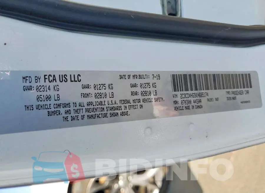 2C3CDXHG5KH685174 Photo# 12