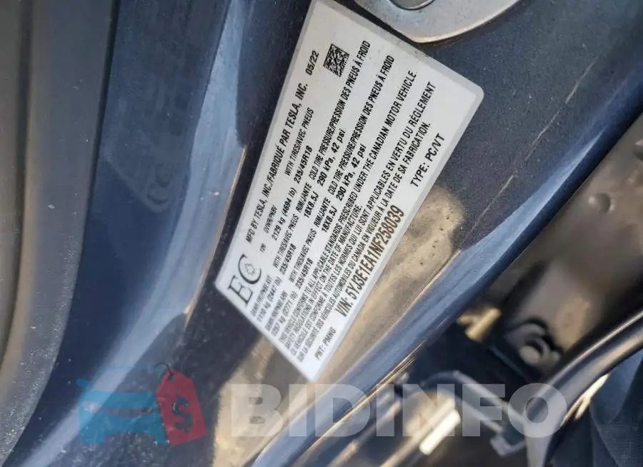 5YJ3E1EA1NF258039 Photo# 12