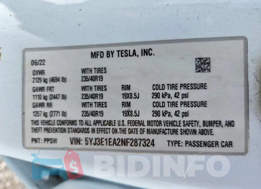 5YJ3E1EA2NF287324 Photo# 13