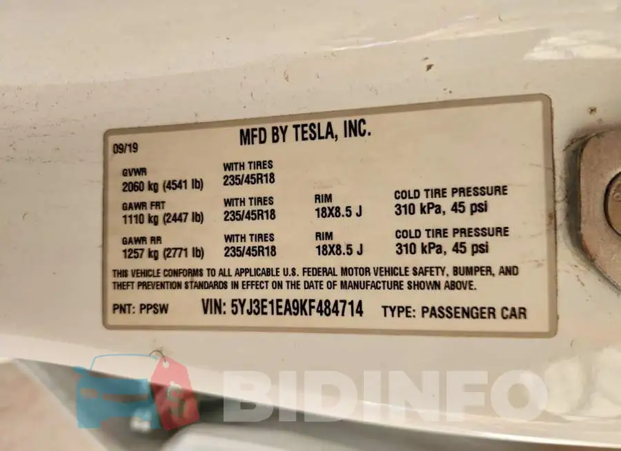5YJ3E1EA9KF484714 Photo# 12