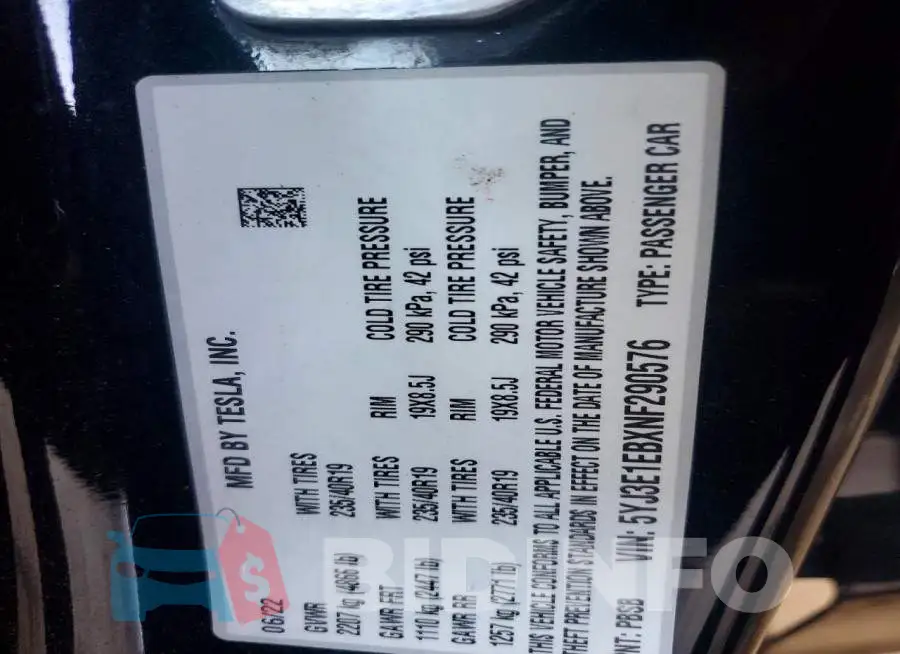 5YJ3E1EBXNF290576 Photo# 12