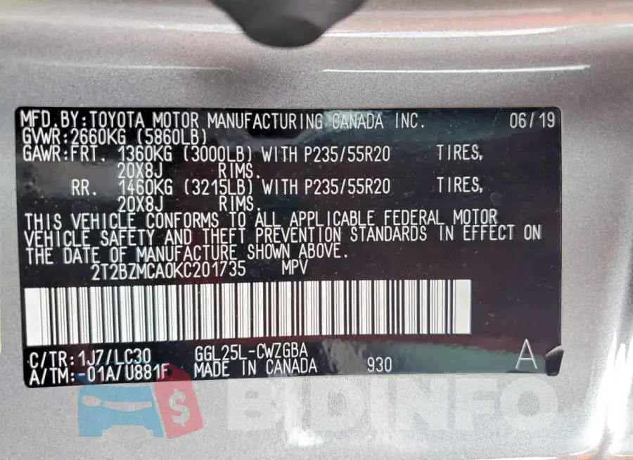 2T2BZMCA0KC201735 Photo# 13