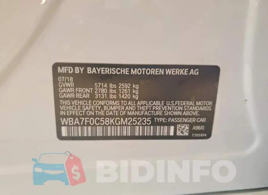 WBA7F0C58KGM25235 Photo# 12