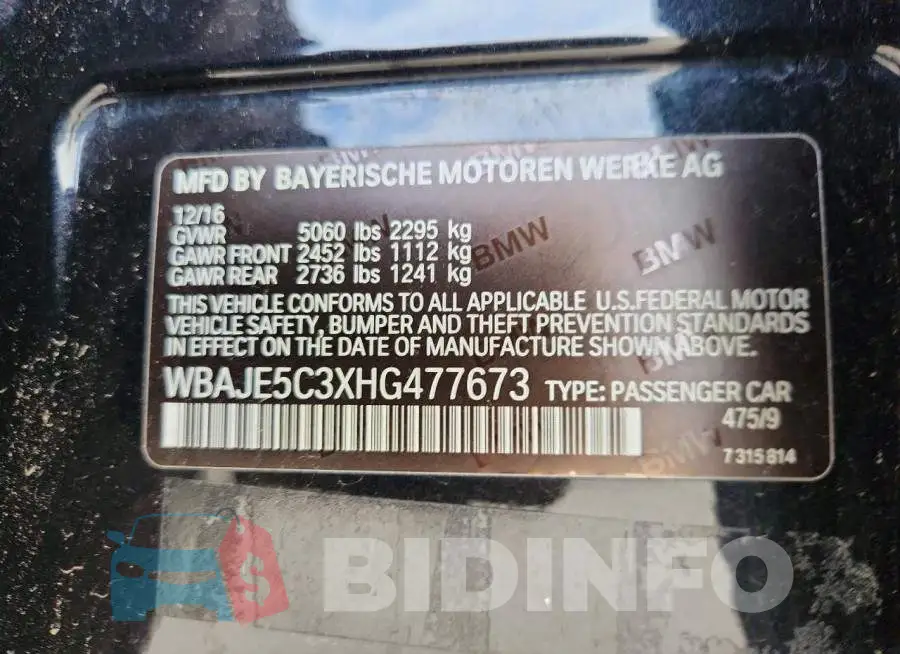 WBAJE5C3XHG477673 Photo# 13