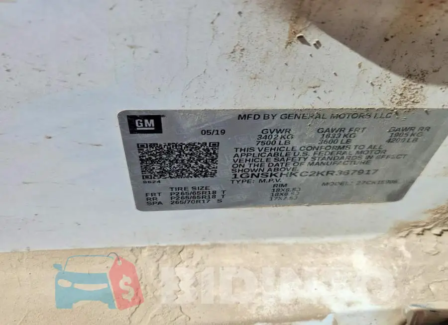 1GNSKHKC2KR367917 Photo# 13
