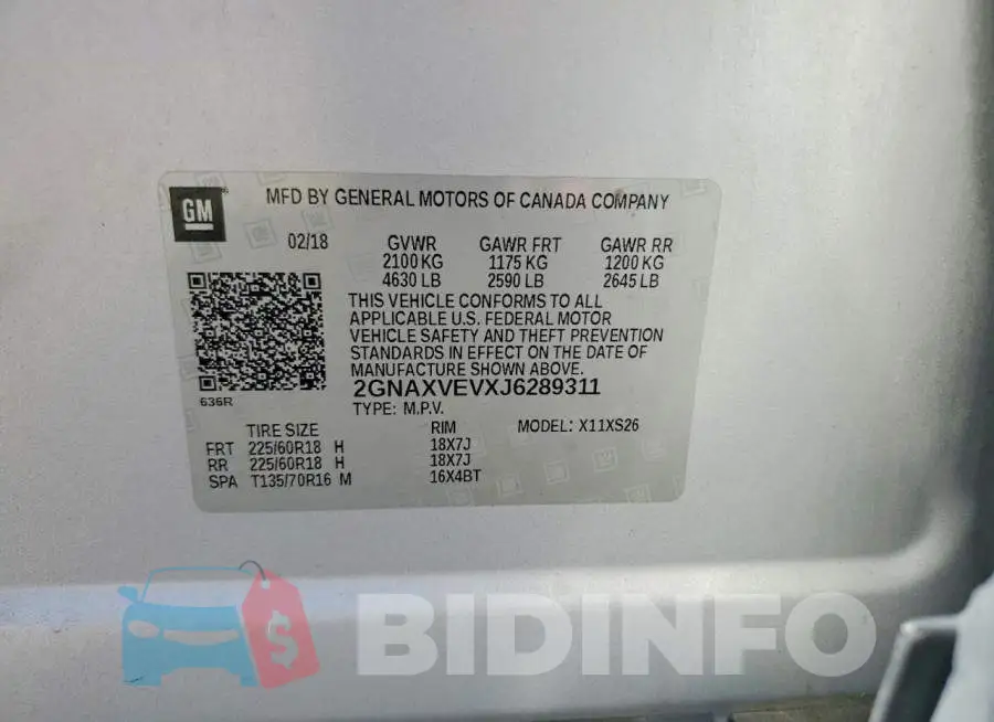 2GNAXVEVXJ6289311 Photo# 13