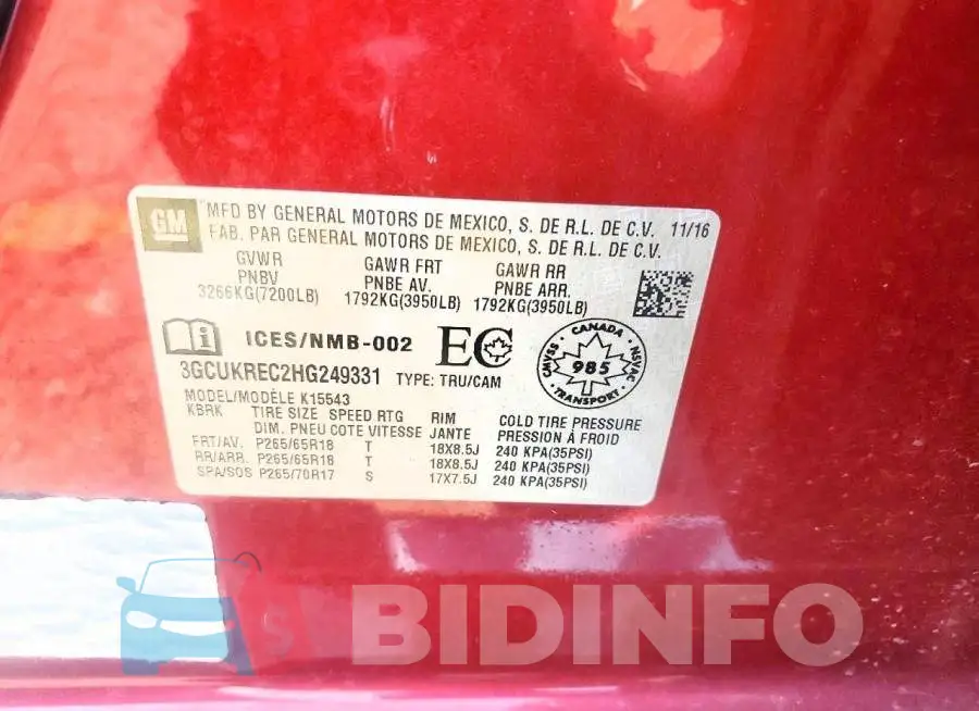3GCUKREC2HG249331 Photo# 12