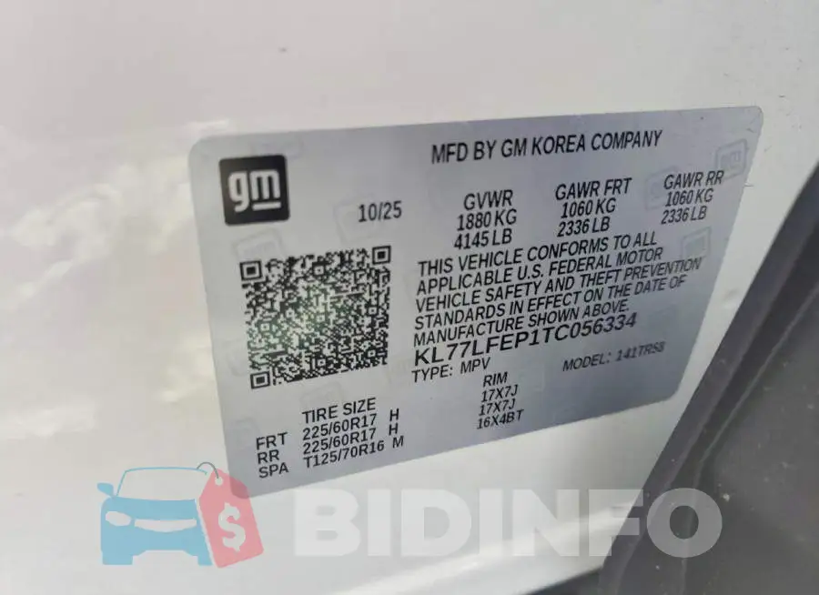KL77LFEP1TC056334 Photo# 13
