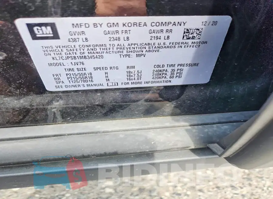KL7CJPSB1MB345420 Photo# 13