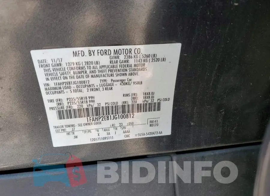 1FAHP2E81JG100812 Photo# 12