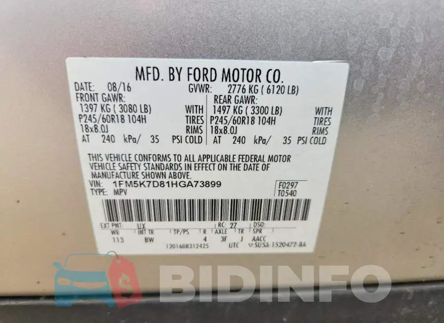 1FM5K7D81HGA73899 Photo# 13