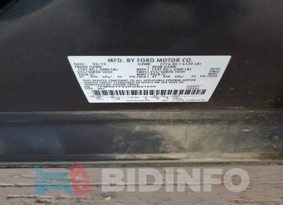 1FM5K7F82KGB21835 Photo# 13