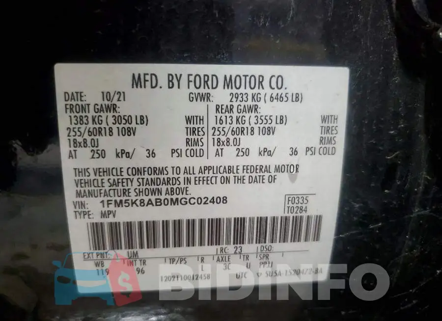 1FM5K8AB0MGC02408 Photo# 12