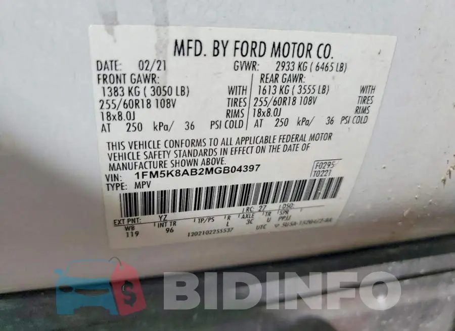 1FM5K8AB2MGB04397 Photo# 12