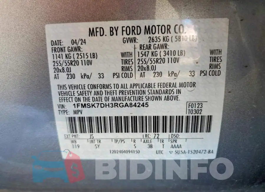 1FMSK7DH3RGA84245 Photo# 14