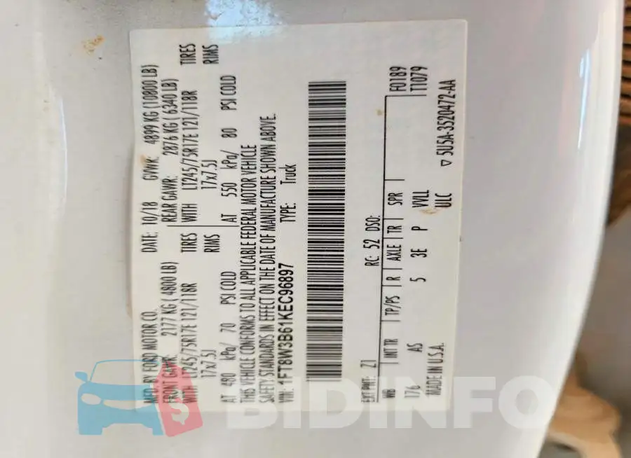1FT8W3B61KEC96897 Photo# 12