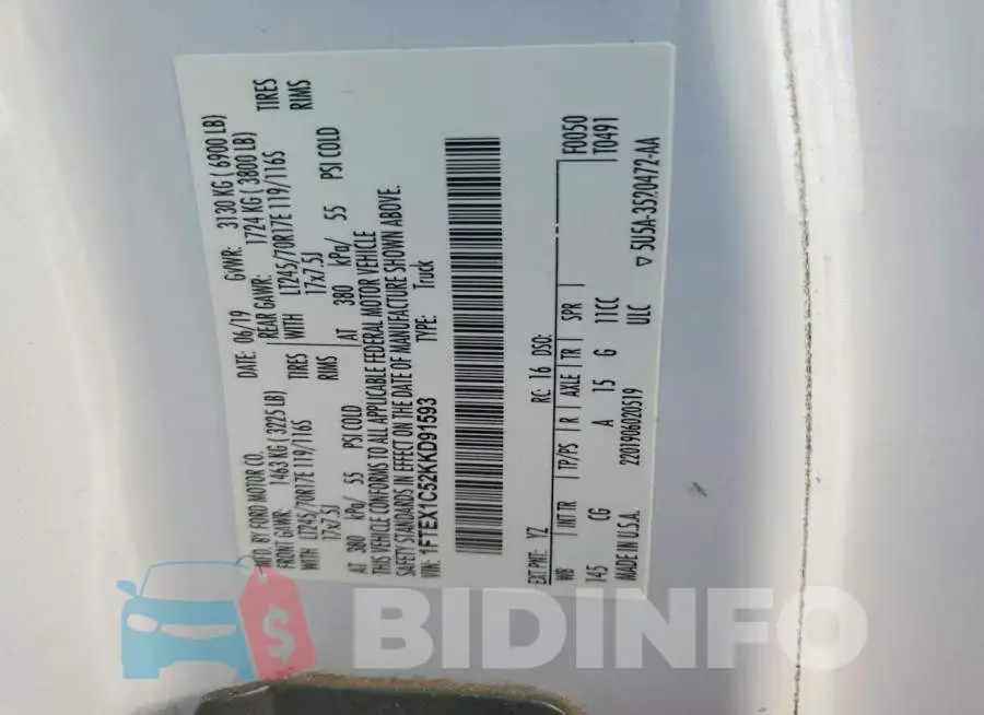 1FTEX1C52KKD91593 Photo# 12