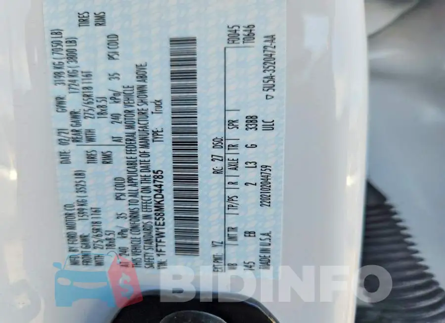 1FTFW1E58MKD44785 Photo# 13