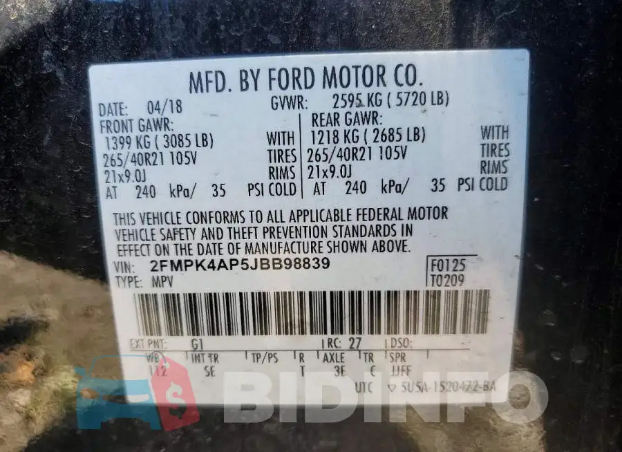 2FMPK4AP5JBB98839 Photo# 12