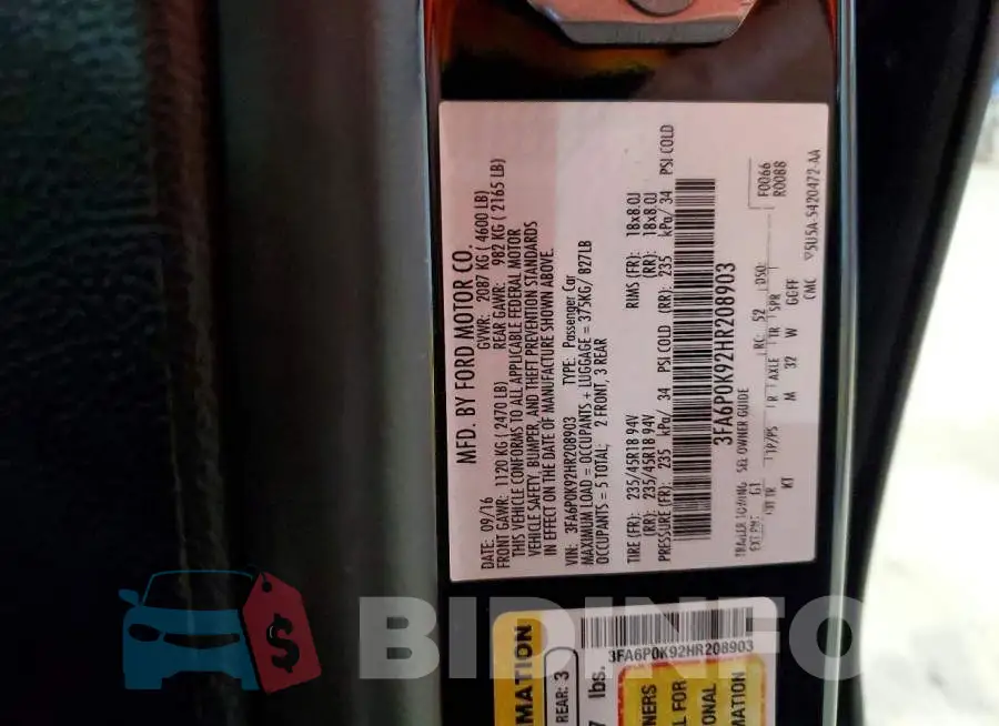 3FA6P0K92HR208903 Photo# 13
