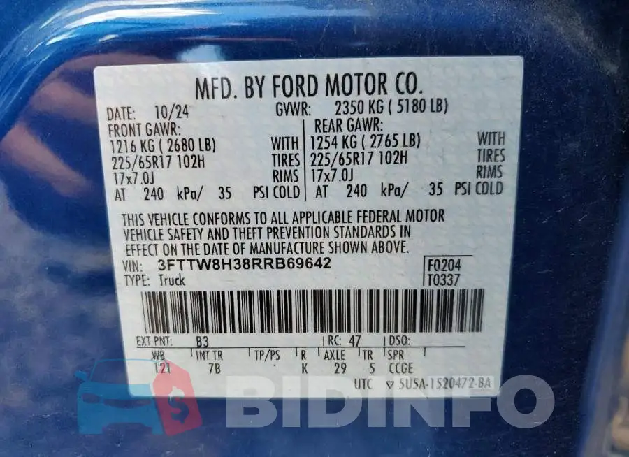 3FTTW8H38RRB69642 Photo# 12