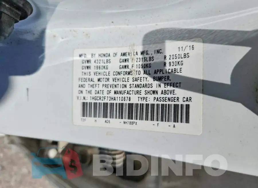 1HGCR2F73HA110678 Photo# 12