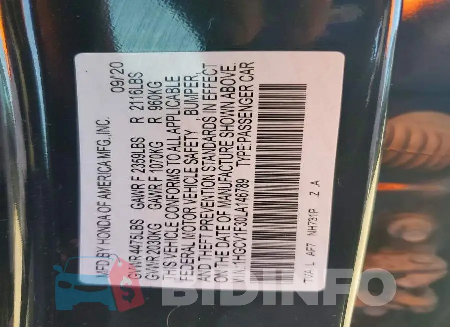 1HGCV1F30LA146789 Photo# 12