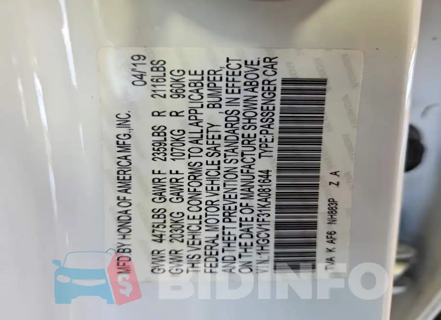 1HGCV1F31KA081644 Photo# 12