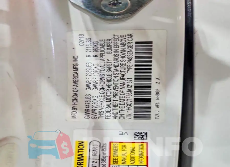 1HGCV1F36JA121621 Photo# 13