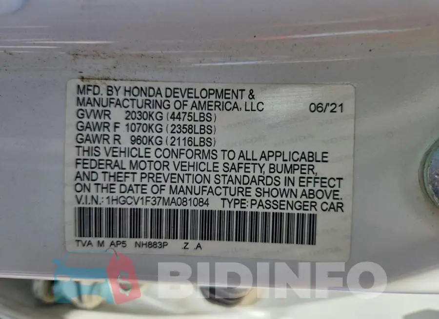 1HGCV1F37MA081084 Photo# 12