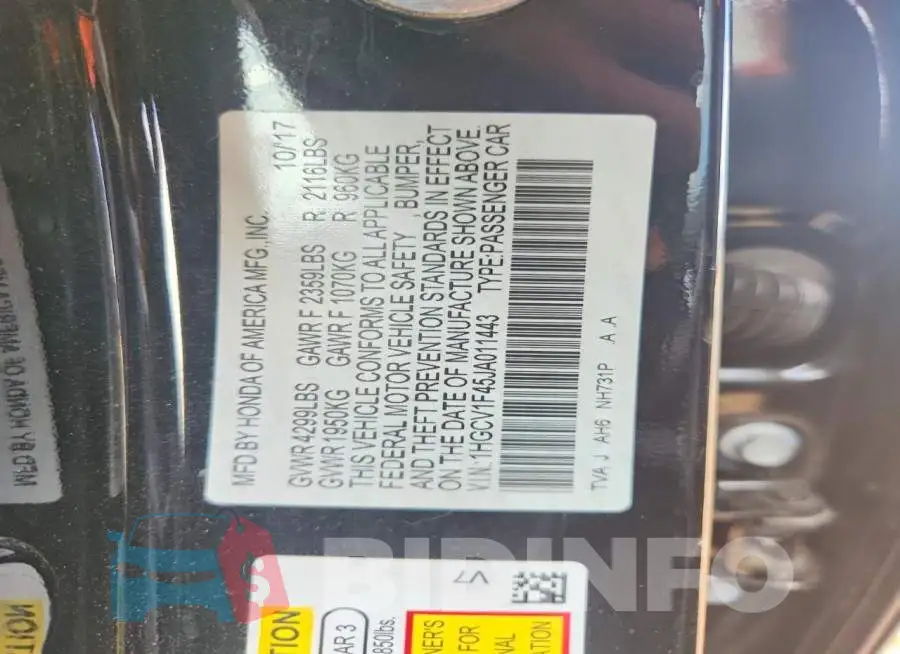1HGCV1F45JA011443 Photo# 12