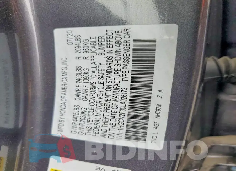 1HGCV2F30LA026173 Photo# 12