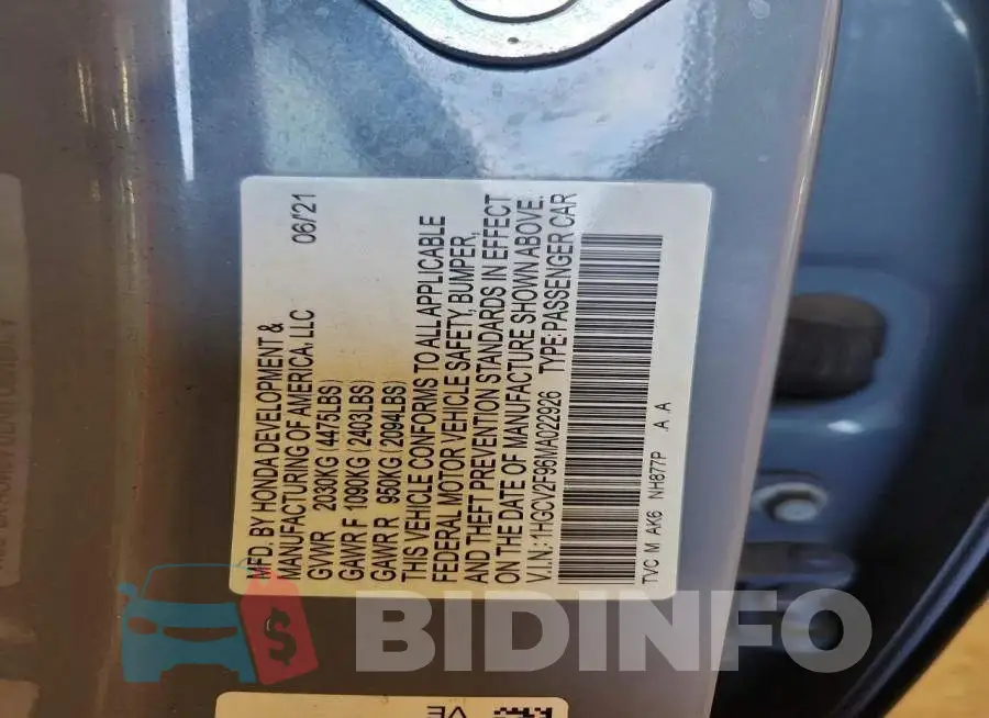 1HGCV2F96MA022926 Photo# 12
