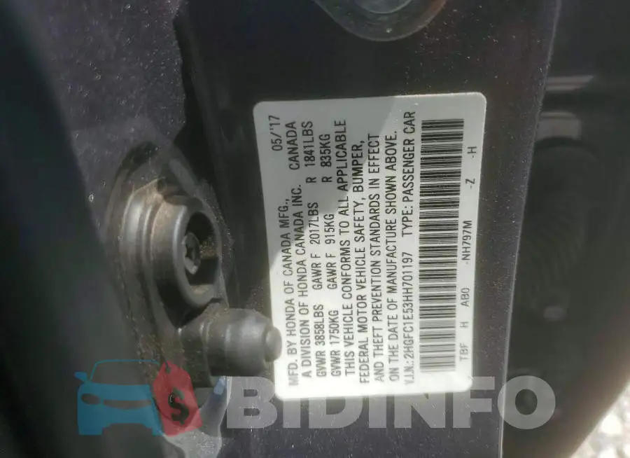2HGFC1E53HH701197 Photo# 12