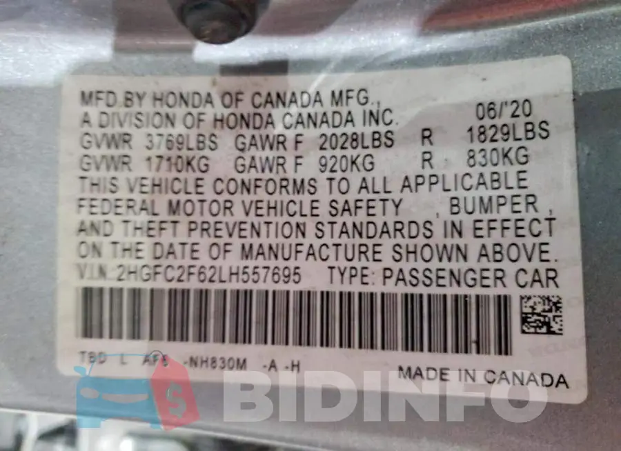 2HGFC2F62LH557695 Photo# 13