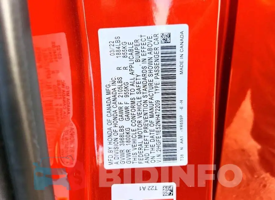2HGFE1E52NH472209 Photo# 12