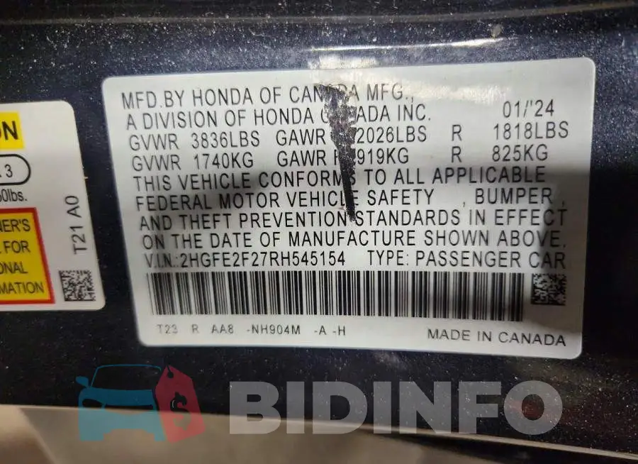2HGFE2F27RH545154 Photo# 13