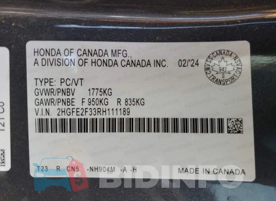 2HGFE2F33RH111189 Photo# 12