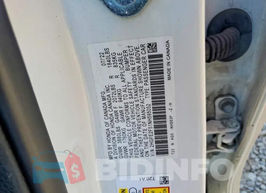 2HGFE2F51NH595052 Photo# 12