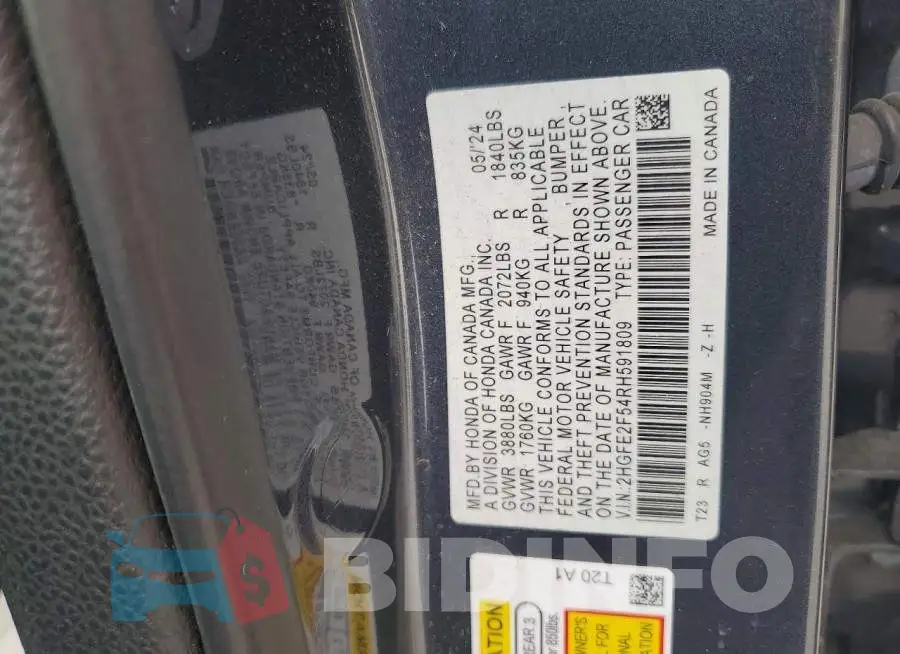 2HGFE2F54RH591809 Photo# 12