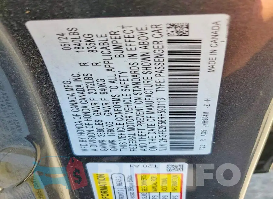 2HGFE2F56RH590113 Photo# 12