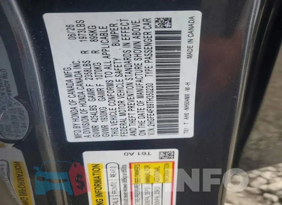 2HGFE4F89TH350230 Photo# 12