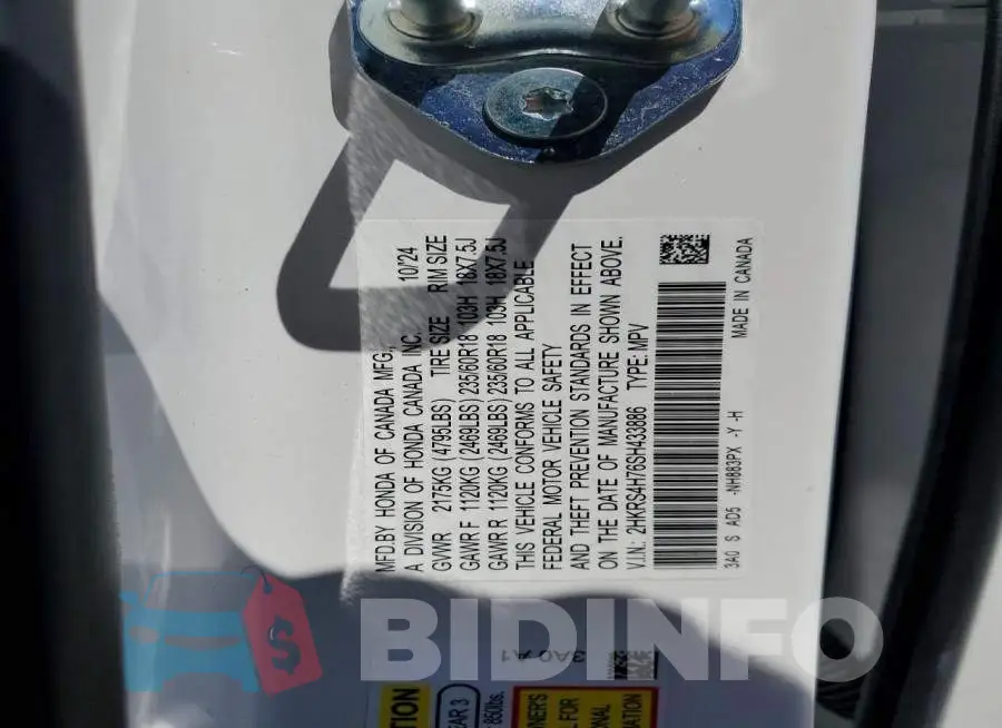 2HKRS4H76SH433886 Photo# 13