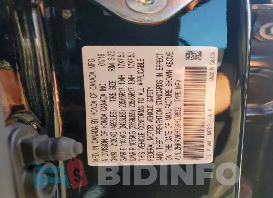 2HKRW6H36KH209532 Photo# 12