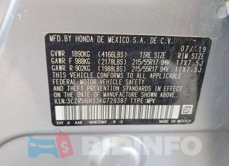 3CZRU6H33KG729387 Photo# 13