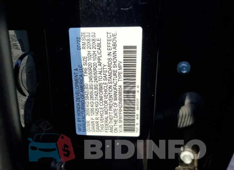 5FNYF6H23NB068554 Photo# 12