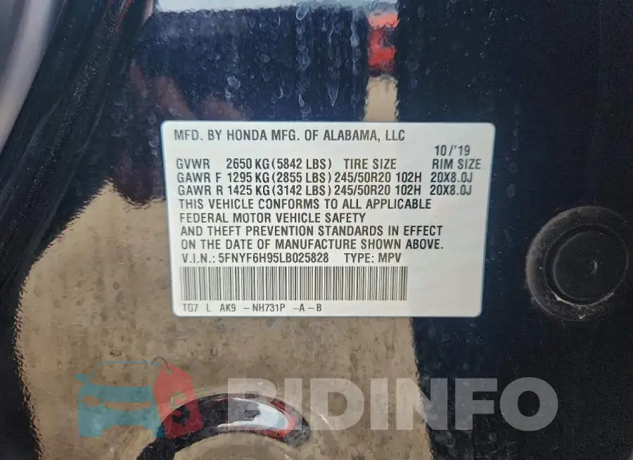 5FNYF6H95LB025828 Photo# 12